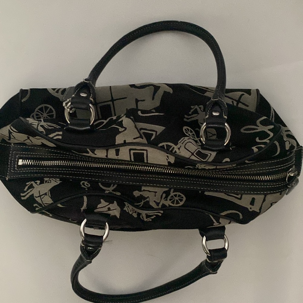 Coach Horse Carriage Ashley Monogrammed Black & Grey Leather & Fabric Handbag - Picture 7 of 13
